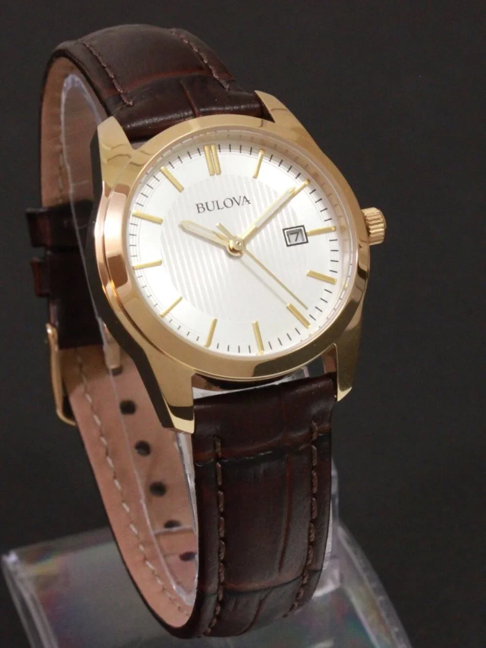 Bulova Classic Collection Ladies Dress Watch Gold Tone Textured Dial 30mm